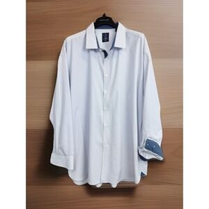 CONSTRUCT Button Down Shirt Men's 20 Slim Fit 4-Way Stretch White Blue Silky
